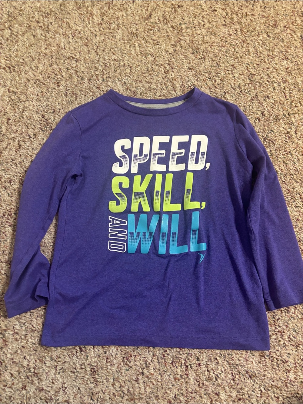 Kids Long-Sleeve Graphic Tee - Purple "Speed, Skill, Will"